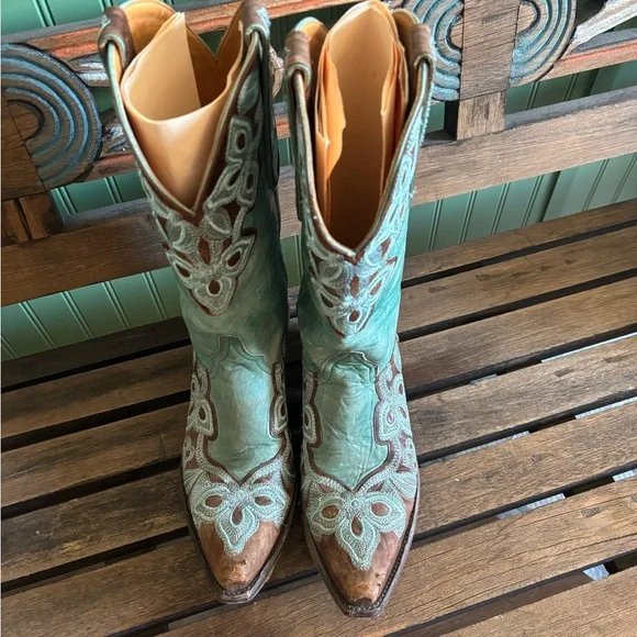 Old Gringo Teal and Brown Embroidered Boots - Picture 2 of 3